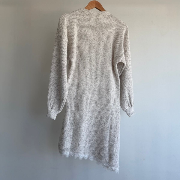 Vestido Tricot Mousse Feminino com Renda – Manga Longa - Mescla