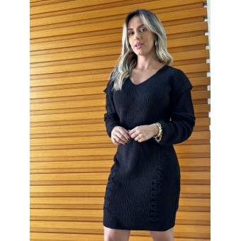 Vestido De Tricot Com Detalhes Trançados Nas Mangas