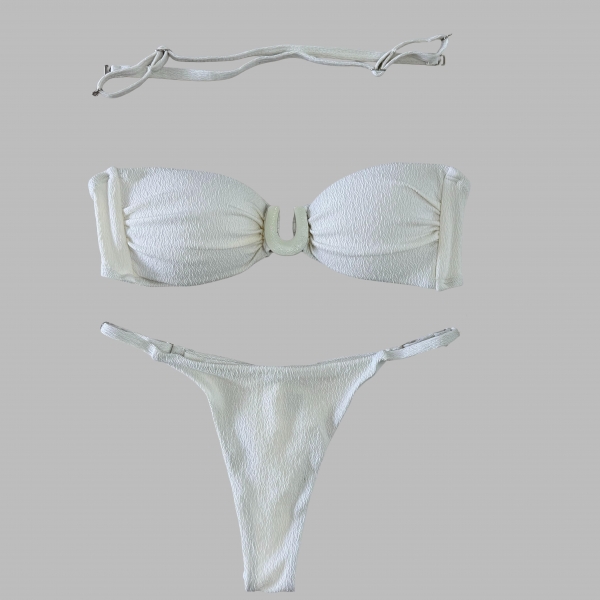 Biquíni Top Com Detalhe Em U Calcinha Ajustável E Semi Fio - Off
