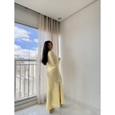 Vestido Saída De Praia Longo De Tricô - Tamanho Único - Amarelo