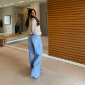 Blusa Cropped Mousse Feminina Elly Modas Manga Longa Inverno - Bege