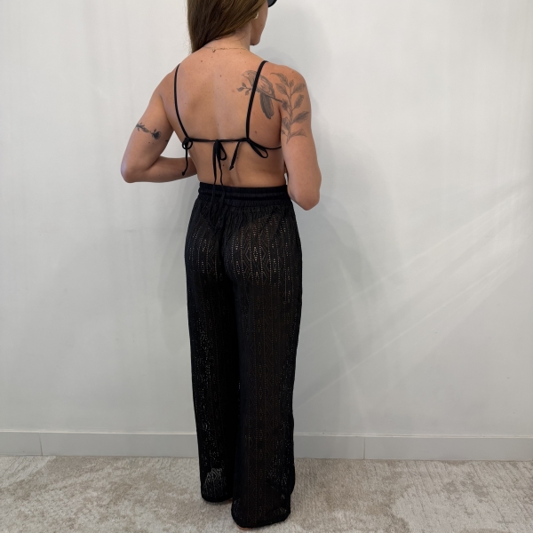 Conjunto Triquíni Cortininha Com Calça Pantalona 3 Peças - Preto