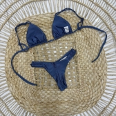 Biquíni Cortininha Com Tranças Nas Alças E Calcinha Semi Fio - Azul