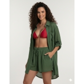 Conjunto Saída De Praia Viscolinho Blusa Manga Longa + Sh - Verde-escuro