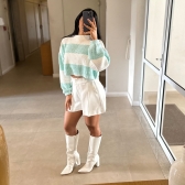 Cropped de Tricot Mousse Algodão Doce - Verde e Branco