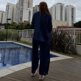 Saída de Praia Feminina Conjunto Camisa e Calça - Azul Marinho