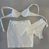 Trio De Biquíni Cintura Alta Saia E Top Com Detalhe Dourado - Off White