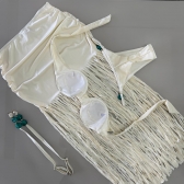 Triquini Saia Franja Longa Top E Calcinha Com Pedraria - Off White
