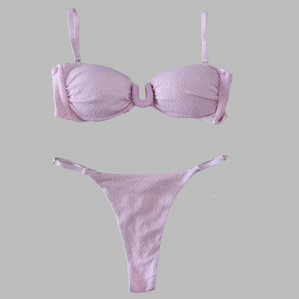 Biquíni Top Com Detalhe Em U Calcinha Ajustável E Semi Fio - Rosa Bebê