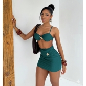 Kit 3 Pçs Biquíni Estrela Dourada E Calcinha Asa Delta+saia - Verde