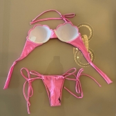 Biquíni Top Concha Calcinha Fio Duplo Com Amarrações - Rosa Bebe