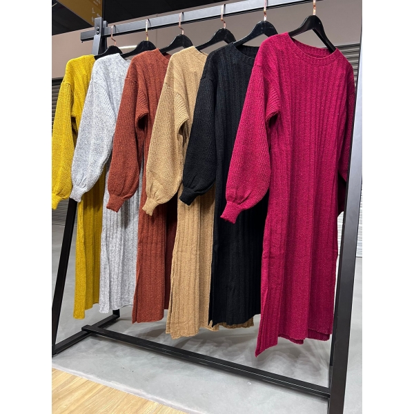 Vestido De Tricot Midi Elaine Com Fenda - Mostarda