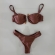 Kit Biquini Aplique Em Pedraria + Saia Com Amarração Frontal - Marrom