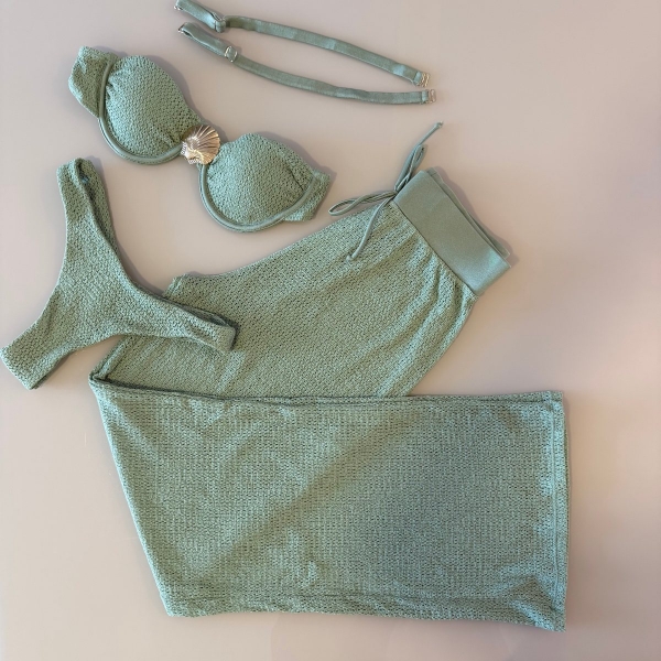 Kit Biquini Com Calça Meia Taça Concha No Top Asa Delta - Verde