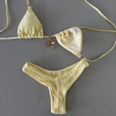 Biquíni Cortininha Pingentes No Top E Asa Delta Texturizado - Amarelo