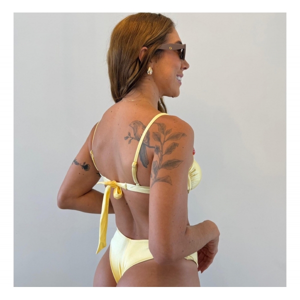 Kit 3 Ítens Biquíni Saia Longa Transparente Pérolas Laterais - Amarelo