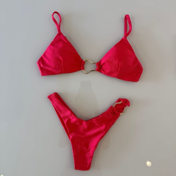 Biquíni Jade Clássico De Alças Com Detalhes Elegantes - Vermelho