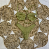 Kit 03 Itens Biq Aro V Canelado Calcinha Asa Delta e Saia - Verde