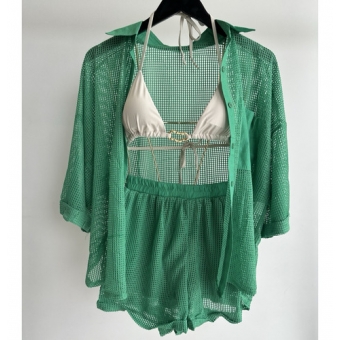 Cj Saída De Praia De Renda Blusa Manga 3/4 e Short