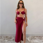 Kit 03 itens Biquíni Com Saída D Praia Longa Estrela Do Mar - Vinho