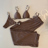 Kit Biquíni Calças + Top Cortininha E Calcinha Empina Bumbum - Marrom