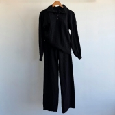Conjunto Tricot Mousse Blusa Gola Polo Botões e Calça - Preto