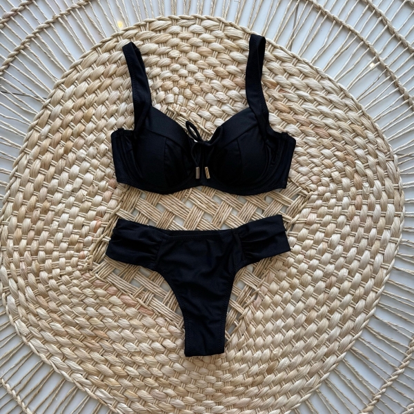 Biquíni Sustentação Meia Taça Com Lacinho No Top - Preto