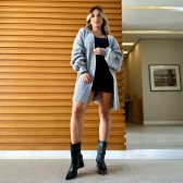 Novo Cardigan Tricot Mousse Liso Básico - Cinza