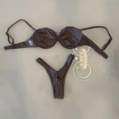 Kit 3 Pçs Biquíni Estrela Dourada E Calcinha Asa Delta e Saia - Café