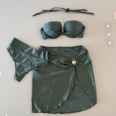 Kit 3 Itens Biquini Cintura Alta Top 2 Em 1 Bojo Estruturado - Verde Militar