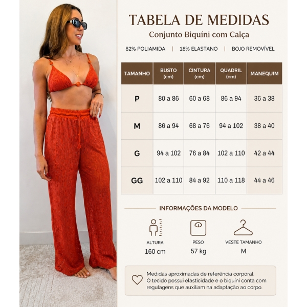 Conjunto Triquíni Cortininha Com Calça Pantalona 3 Peças - Branco