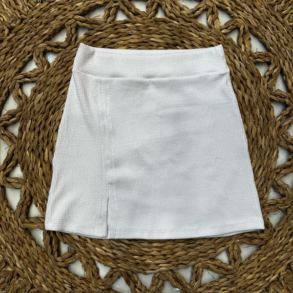 Saia Tecido Texturizado Saída de Praia Com Fenda Ref:0400139 - Branco