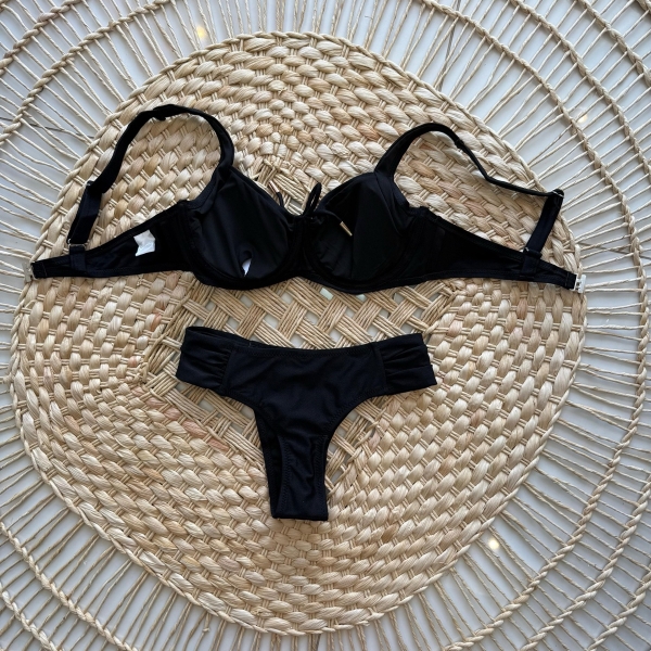 Biquíni Sustentação Meia Taça Com Lacinho No Top - Preto