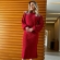 Vestido De Tricot Mousse Midi Forma Geométrica Corrente Nas Mangas - Vermelho