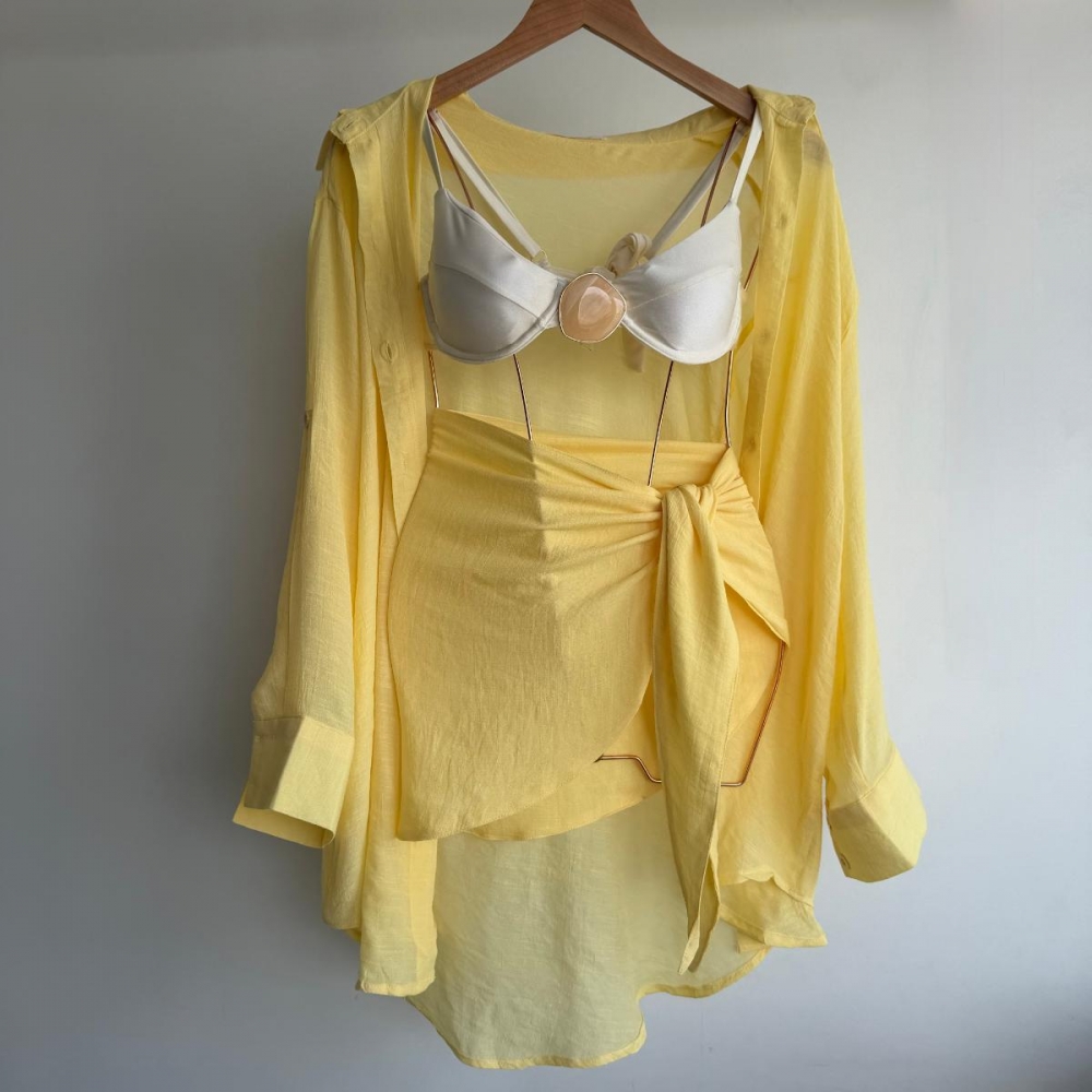 Saída De Praia Feminina Camisa E Saia Envelope - Amarelo