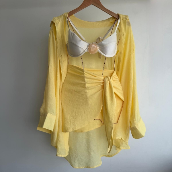 Saída De Praia Feminina Camisa E Saia Envelope - Amarelo
