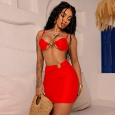 Kit Biquíni Estrela 3 Peças Com Saia - Laranja