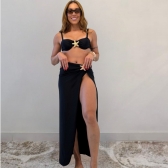 Kit 03 itens Biquíni Com Saída D Praia Longa Estrela Do Mar - Preto