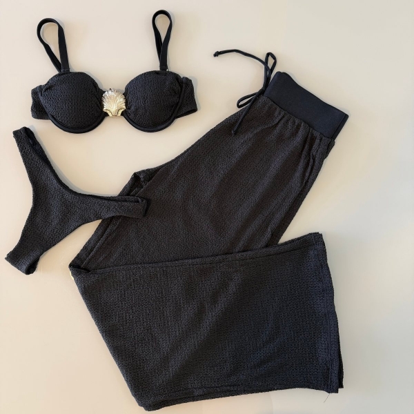 Kit Biquini Com Calça Meia Taça Concha No Top Asa Delta - Preto