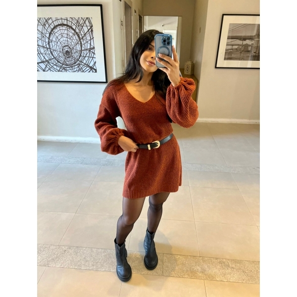 Mini Veste De Tricot Fio Mousse - Terracota