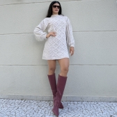 Vestido Curto Tricot Mousse com Trama Trancada e Manga Longa - Mescla