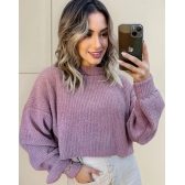 Blusa Cropped Mousse Feminina Elly Modas Manga Longa Inverno - Rosé Escuro
