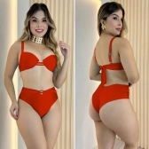 Biquíni Estilo Retrô Hot Pants Com  Cintinho Charmoso - Laranja