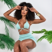 Saia Tecido Texturizado Saída de Praia Com Fenda Ref:0400139 - Verde Água