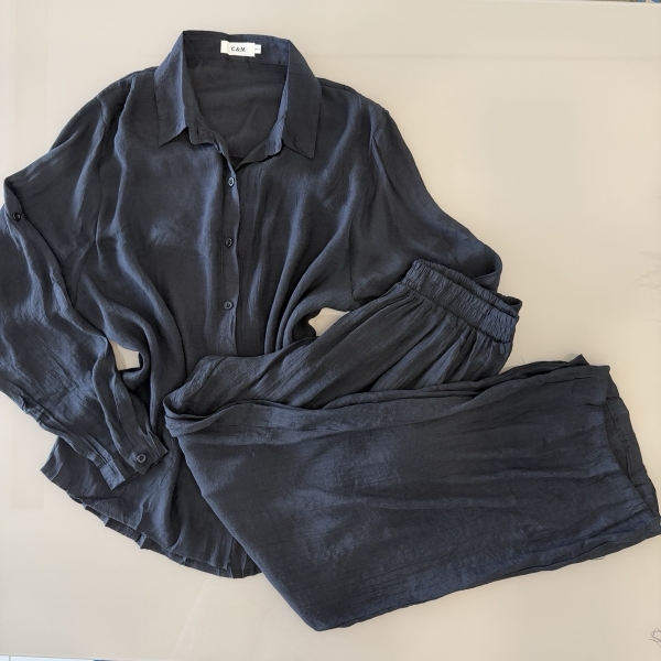 Saída de Praia Feminina Conjunto Camisa e Calça - Preto