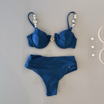 Biquíni Meia Taça Cintura Alta Com Pedraria Nas Alças