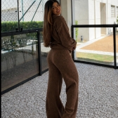 Conjunto Tricot Mousse Blusa Gola Polo Botões e Calça - Marrom