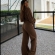 Conjunto Tricot Mousse Blusa Gola Polo Botões e Calça - Marrom