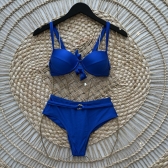 Biquíni Estilo Retrô Hot Pants Com  Cintinho Charmoso - Azul-escuro