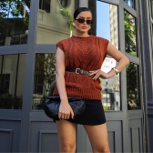 Colete Tricot Mousse Com Detalhes Frontal - Marrom